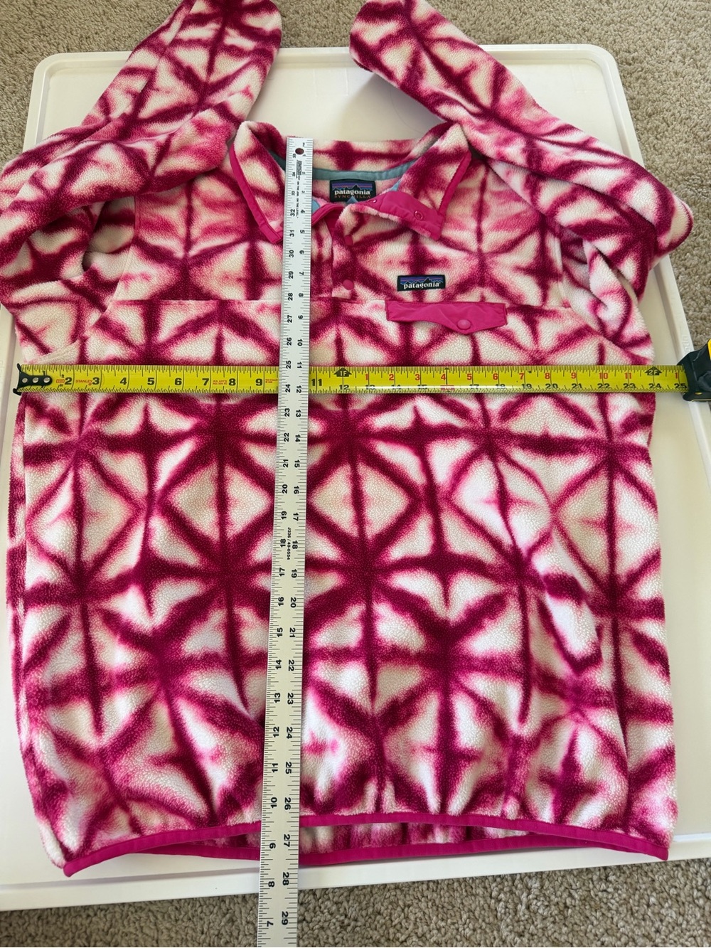 Patagonia Synchilla Women’s Hot Pink & White Patterned Fleece Pullover Size L - Picture 7 of 11